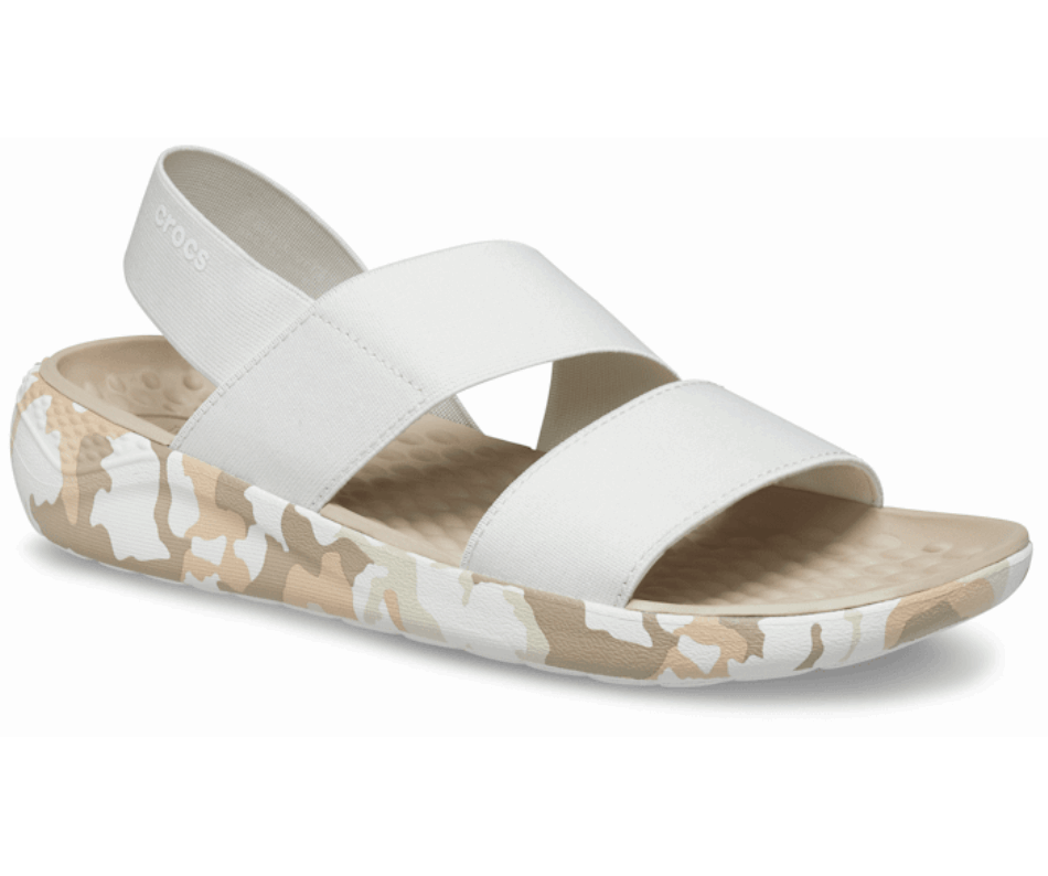 Crocs Literide Bedruckte Camo Stretch-sandale Für Damen Fast Weiß